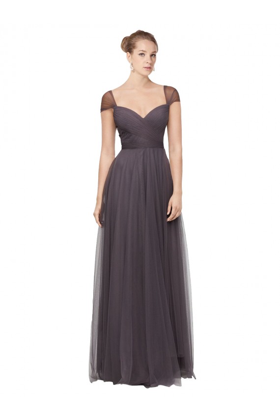 Magasins de Pewter Trapèze Tulle Longue Robes demoiselle d'honneur
