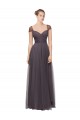 Magasins de Pewter Trapèze Tulle Longue Robes demoiselle d'honneur