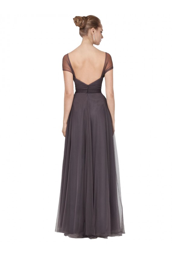 Magasins de Pewter Trapèze Tulle Longue Robes demoiselle d'honneur