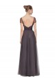 Magasins de Pewter Trapèze Tulle Longue Robes demoiselle d'honneur