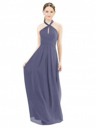 Magasins de Pierre d'argent Trapèze Licou Mousseline Longue Robes demoiselle d'honneur