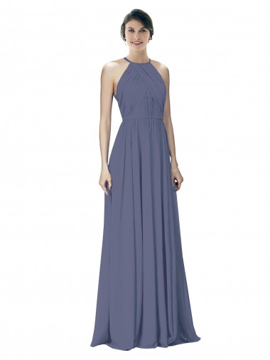 Magasins de Pierre d'argent Trapèze Licou Mousseline Longue Robes demoiselle d'honneur