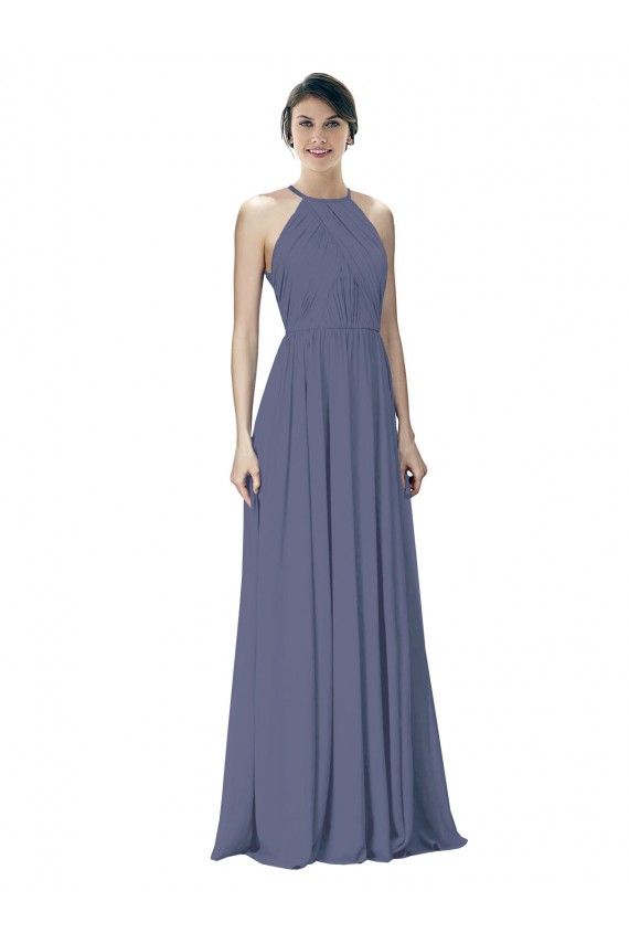 Magasins de Pierre d'argent Trapèze Licou Mousseline Longue Robes demoiselle d'honneur