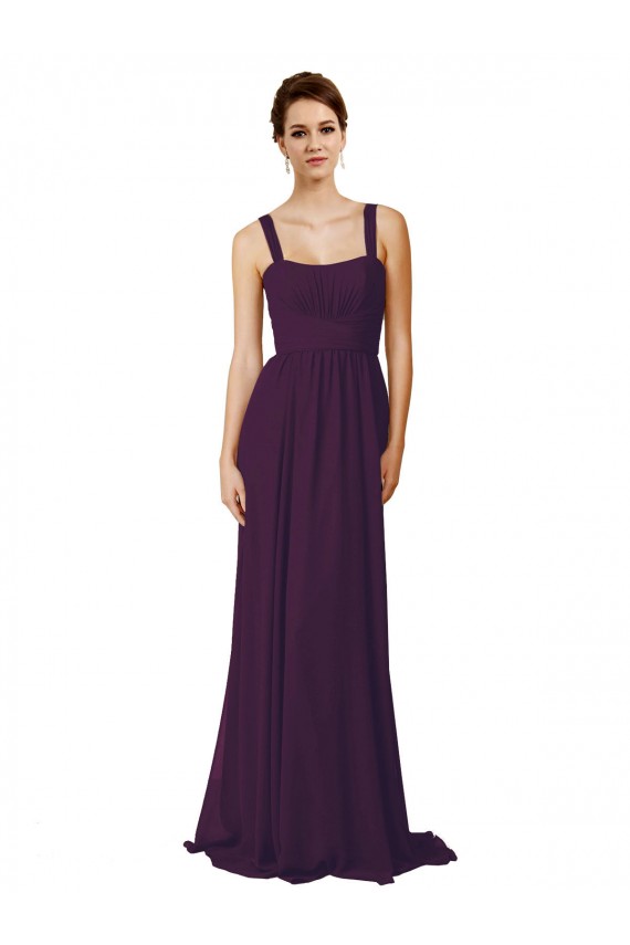 Magasins de Pourpre Trapèze Bretelles spaghetti Balayage train Mousseline Longue Robes demoiselle d'honneur