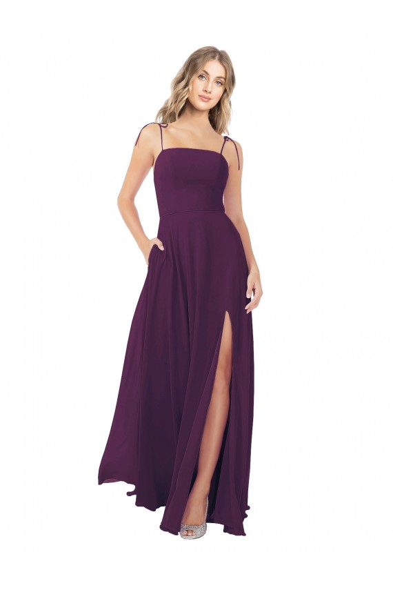 Magasins de Pourpre Trapèze Bretelles spaghetti Sans bretelle Mousseline Longue Robes demoiselle d'honneur