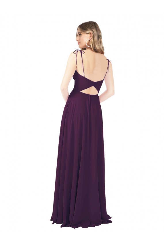 Magasins de Pourpre Trapèze Bretelles spaghetti Sans bretelle Mousseline Longue Robes demoiselle d'honneur