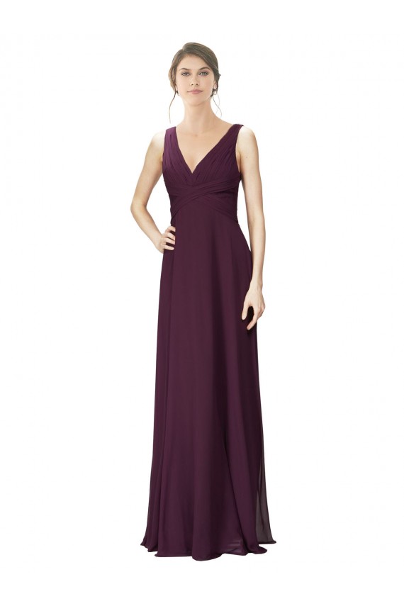 Magasins de Pourpre Trapèze Col V Mousseline Dentelle Longue Robes demoiselle d'honneur