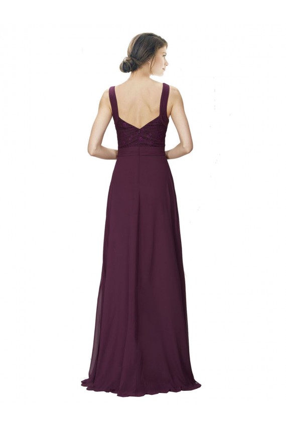 Magasins de Pourpre Trapèze Col V Mousseline Dentelle Longue Robes demoiselle d'honneur