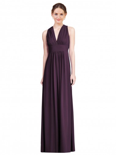 Magasins de Pourpre Trapèze Col V Mousseline Longue Robes demoiselle d'honneur