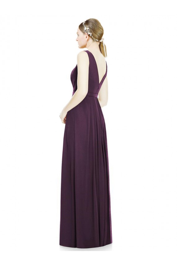 Magasins de Pourpre Trapèze Col V Mousseline Longue Robes demoiselle d'honneur