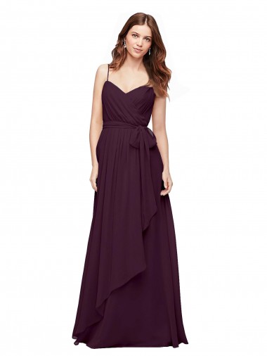 Magasins de Pourpre Trapèze Col V Mousseline Longue Robes demoiselle d'honneur