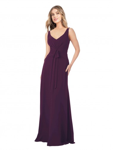 Magasins de Pourpre Trapèze Col V Mousseline Longue Robes demoiselle d'honneur