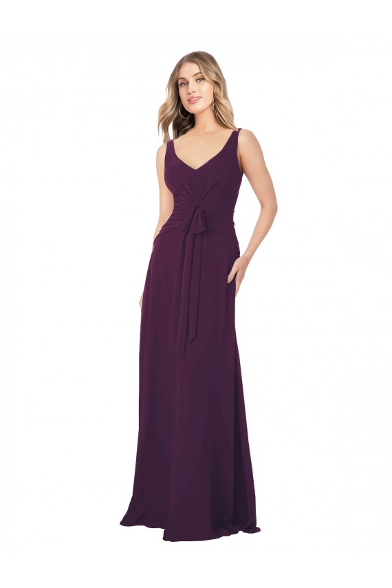 Magasins de Pourpre Trapèze Col V Mousseline Longue Robes demoiselle d'honneur