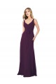 Magasins de Pourpre Trapèze Col V Mousseline Longue Robes demoiselle d'honneur