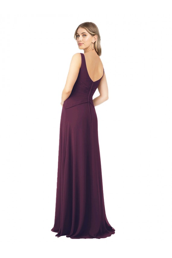 Magasins de Pourpre Trapèze Col V Mousseline Longue Robes demoiselle d'honneur