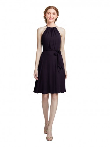Magasins de Pourpre Trapèze Licou Col Haut Mousseline Courte Robes demoiselle d'honneur / Robes de cocktail