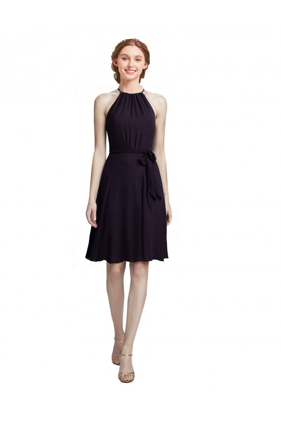Magasins de Pourpre Trapèze Licou Col Haut Mousseline Courte Robes demoiselle d'honneur / Robes de cocktail