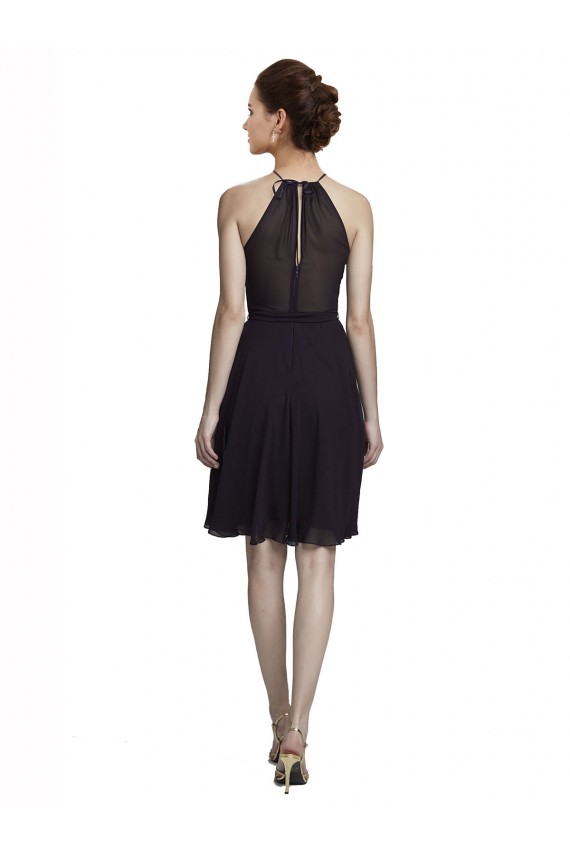 Magasins de Pourpre Trapèze Licou Col Haut Mousseline Courte Robes demoiselle d'honneur / Robes de cocktail