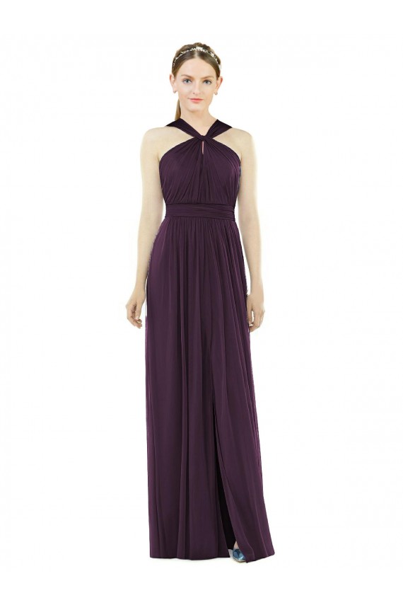 Magasins de Pourpre Trapèze Licou Mousseline Longue Robes demoiselle d'honneur