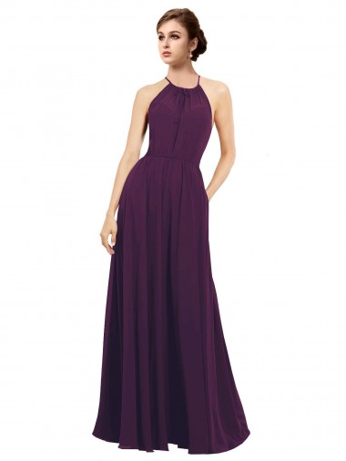 Magasins de Pourpre Trapèze Licou Mousseline Longue Robes demoiselle d'honneur