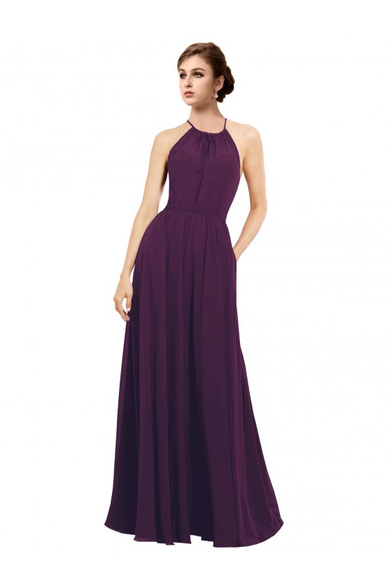 Magasins de Pourpre Trapèze Licou Mousseline Longue Robes demoiselle d'honneur