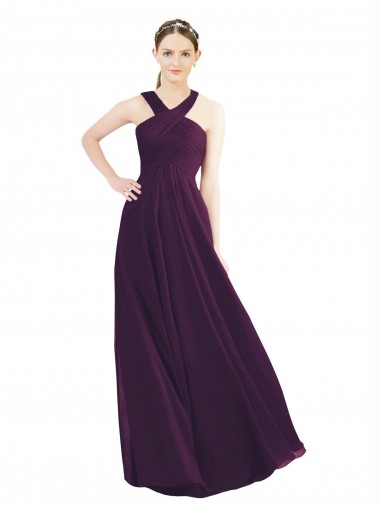 Magasins de Pourpre Trapèze Licou Mousseline Longue Robes demoiselle d'honneur