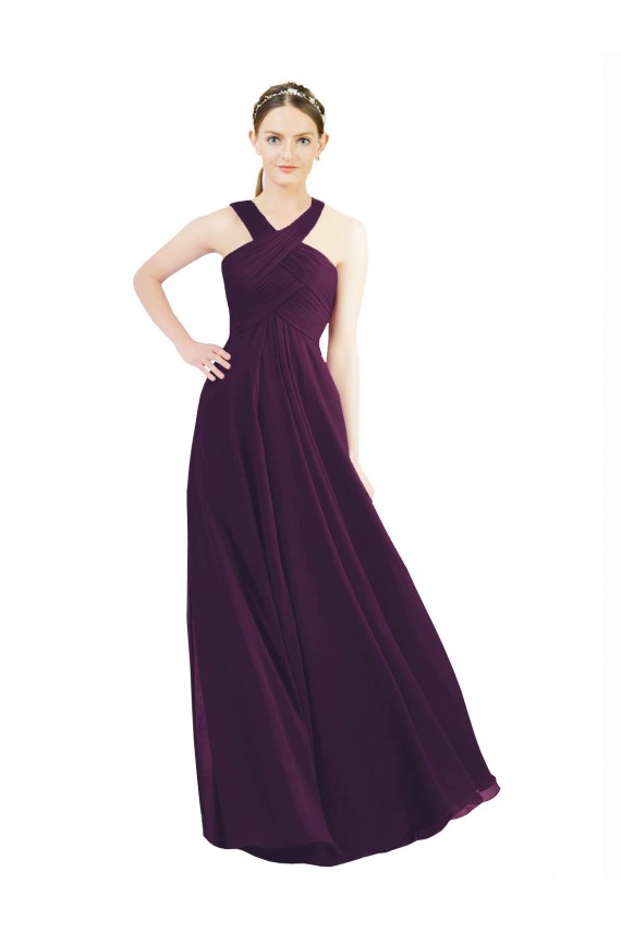 Magasins de Pourpre Trapèze Licou Mousseline Longue Robes demoiselle d'honneur