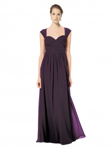 Magasins de Pourpre Trapèze Mousseline Dentelle Longue Robes demoiselle d'honneur