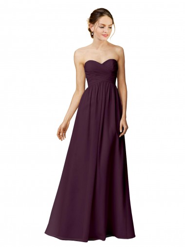 Magasins de Pourpre Trapèze Sans bretelle Mousseline Longue Robes demoiselle d'honneur