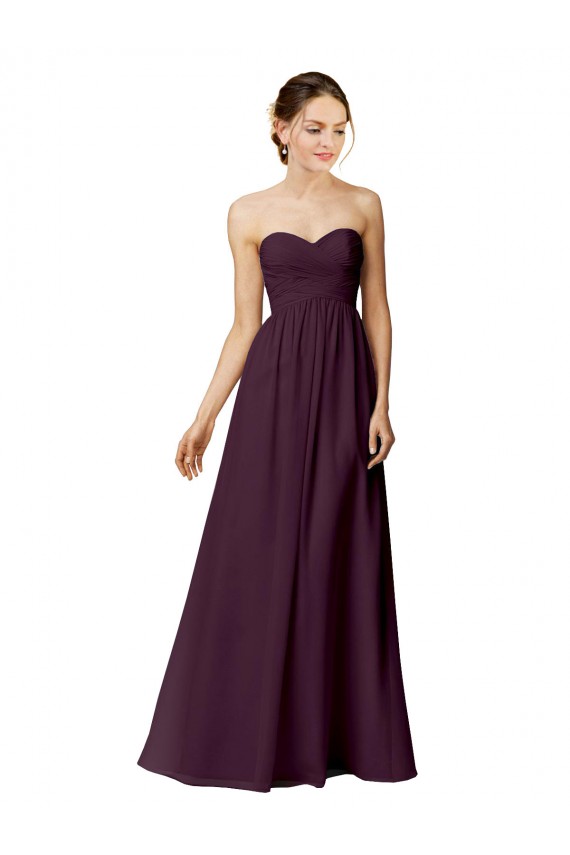Magasins de Pourpre Trapèze Sans bretelle Mousseline Longue Robes demoiselle d'honneur