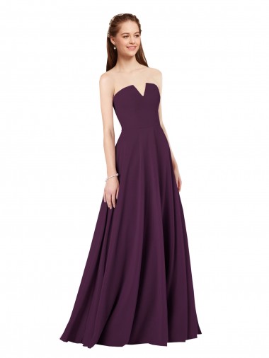 Magasins de Pourpre Trapèze Sans bretelle Mousseline Longue Robes demoiselle d'honneur