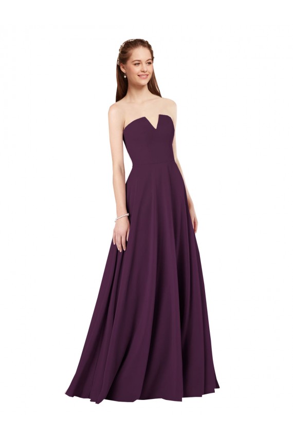 Magasins de Pourpre Trapèze Sans bretelle Mousseline Longue Robes demoiselle d'honneur