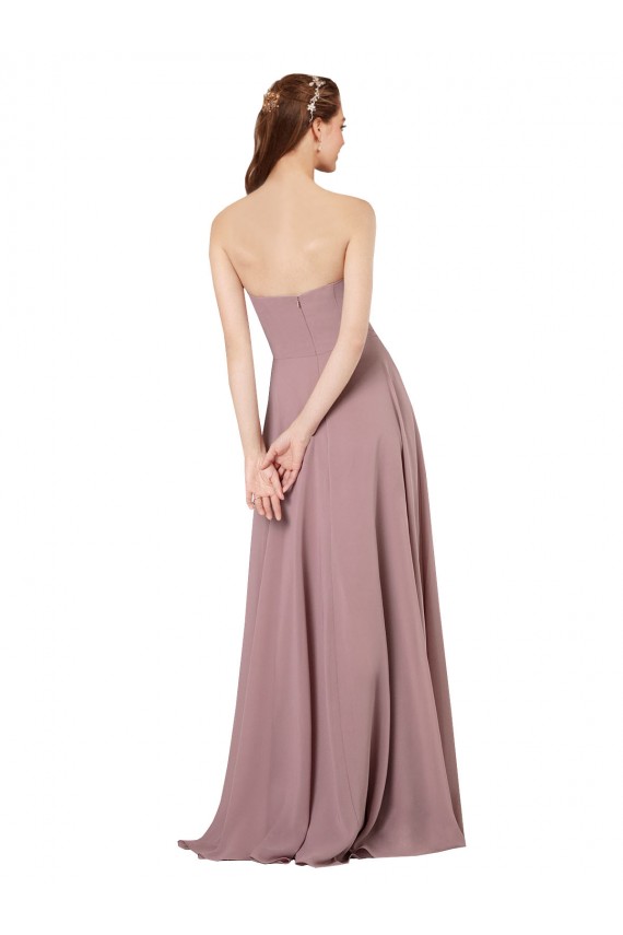 Magasins de Pourpre Trapèze Sans bretelle Mousseline Longue Robes demoiselle d'honneur