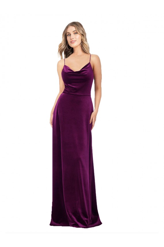 Magasins de Pourpre Trapèze Scoop Col V Velours Stretch Longue Formelles Robes demoiselle d'honneur / Robes de soirée / Robes de bal