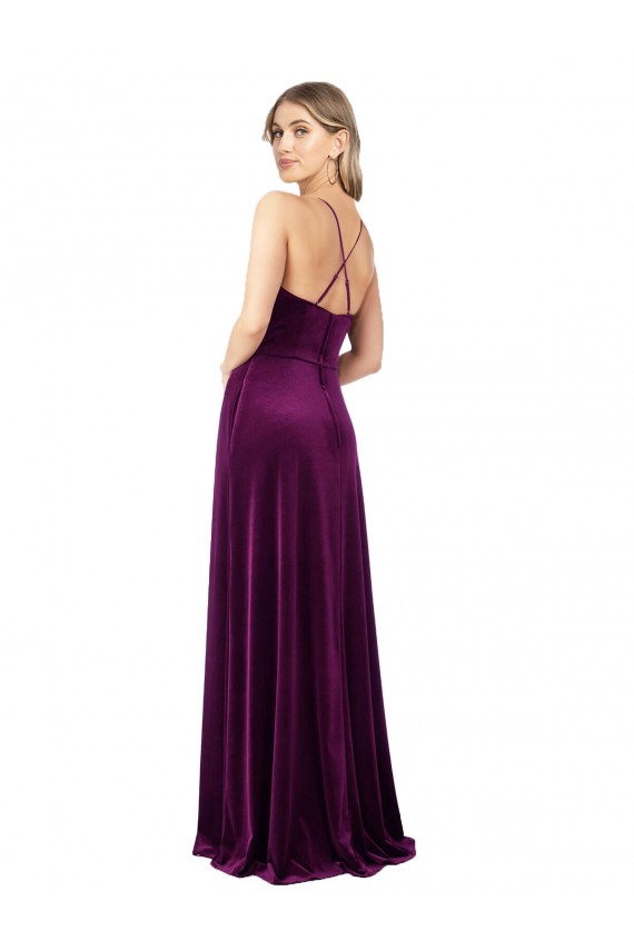 Magasins de Pourpre Trapèze Scoop Col V Velours Stretch Longue Formelles Robes demoiselle d'honneur / Robes de soirée / Robes de bal
