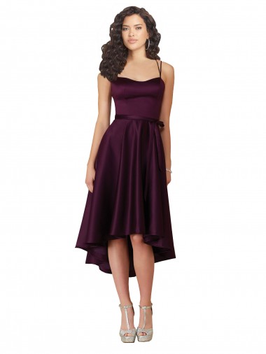 Magasins de Pourpre Trapèze Scoop Neck Satiné Courte Asymétrique Robes demoiselle d'honneur / Robes de bal