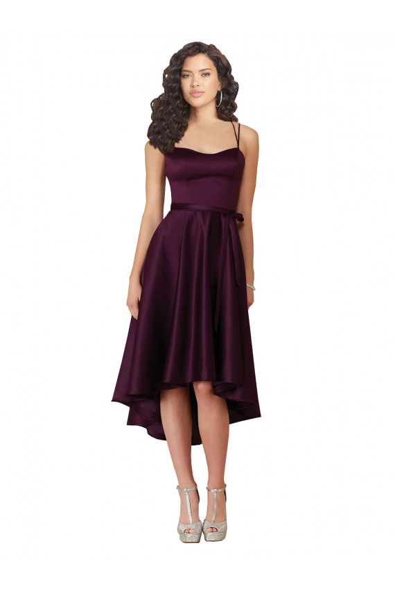 Magasins de Pourpre Trapèze Scoop Neck Satiné Courte Asymétrique Robes demoiselle d'honneur / Robes de bal