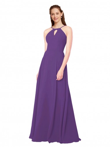 Magasins de Prune Fourreau Col Haut Mousseline Longue Robes demoiselle d'honneur