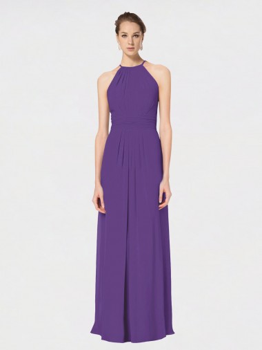 Magasins de Prune Trapèze Bretelles spaghetti Mousseline Longue Robes demoiselle d'honneur