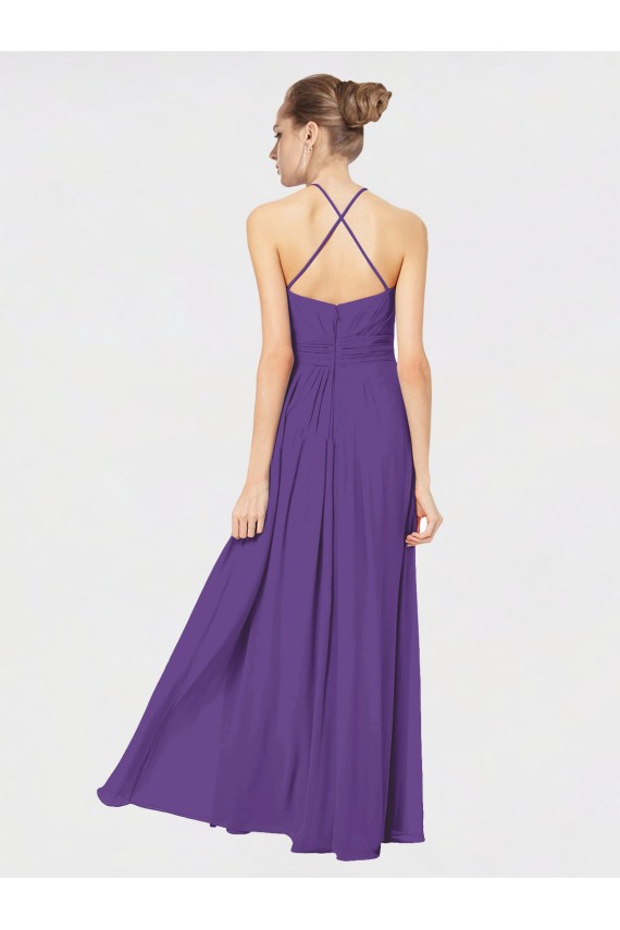 Magasins de Prune Trapèze Bretelles spaghetti Mousseline Longue Robes demoiselle d'honneur