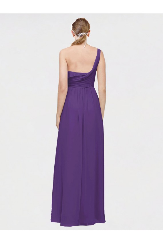Magasins de Prune Trapèze Col V Mousseline Longue Asymétrique Robes demoiselle d'honneur