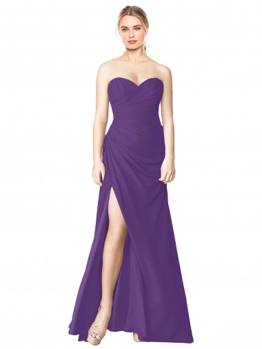 Magasins de Prune Trapèze Sans bretelle Mousseline Longue Robes demoiselle d'honneur