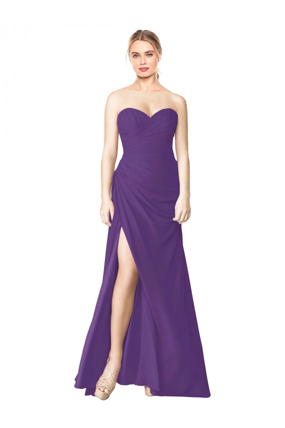 Magasins de Prune Trapèze Sans bretelle Mousseline Longue Robes demoiselle d'honneur