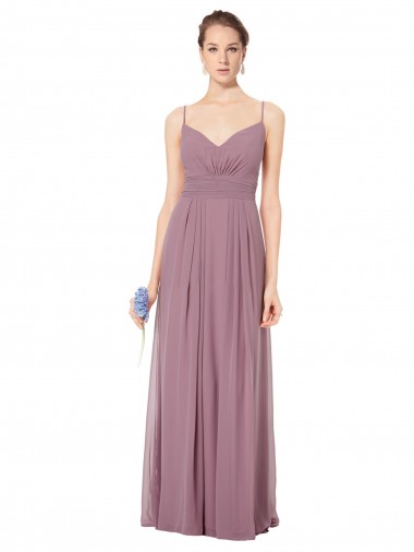 Magasins de Rose 147 Trapèze Bretelles spaghetti Col V Mousseline Longue Robes demoiselle d'honneur