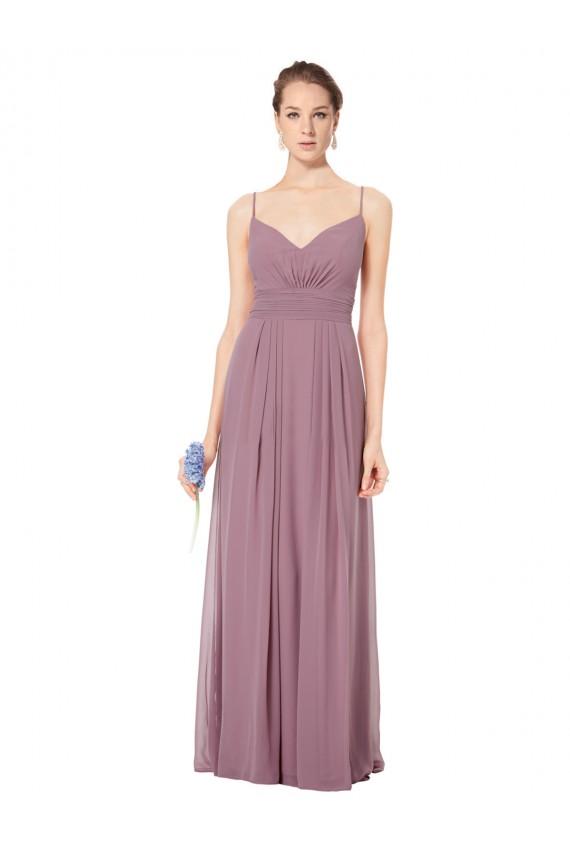 Magasins de Rose 147 Trapèze Bretelles spaghetti Col V Mousseline Longue Robes demoiselle d'honneur