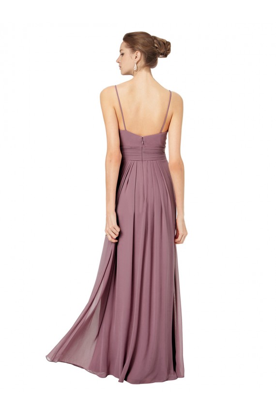 Magasins de Rose 147 Trapèze Bretelles spaghetti Col V Mousseline Longue Robes demoiselle d'honneur