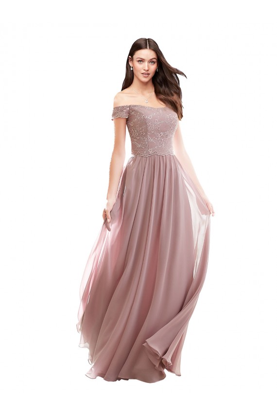 Magasins de Rose 147 Trapèze Épaule Dénudée Mousseline Dentelle Longue Robes demoiselle d'honneur