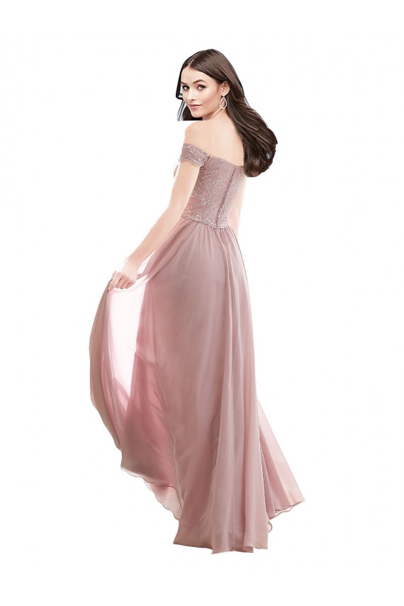 Magasins de Rose 147 Trapèze Épaule Dénudée Mousseline Dentelle Longue Robes demoiselle d'honneur