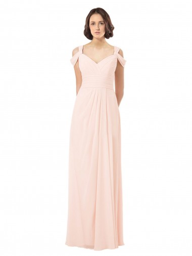 Magasins de Rose 42 Trapèze Épaule Dénudée Mousseline Longue Robes demoiselle d'honneur