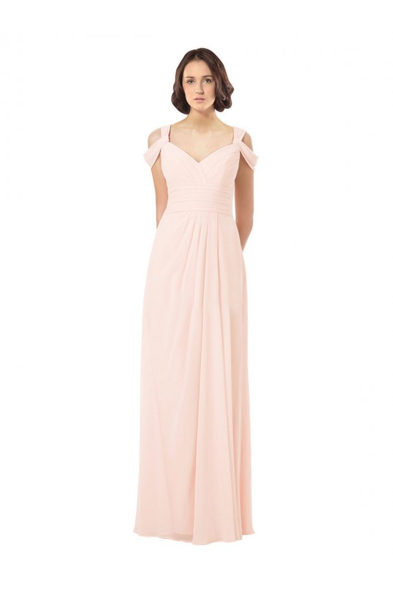 Magasins de Rose 42 Trapèze Épaule Dénudée Mousseline Longue Robes demoiselle d'honneur